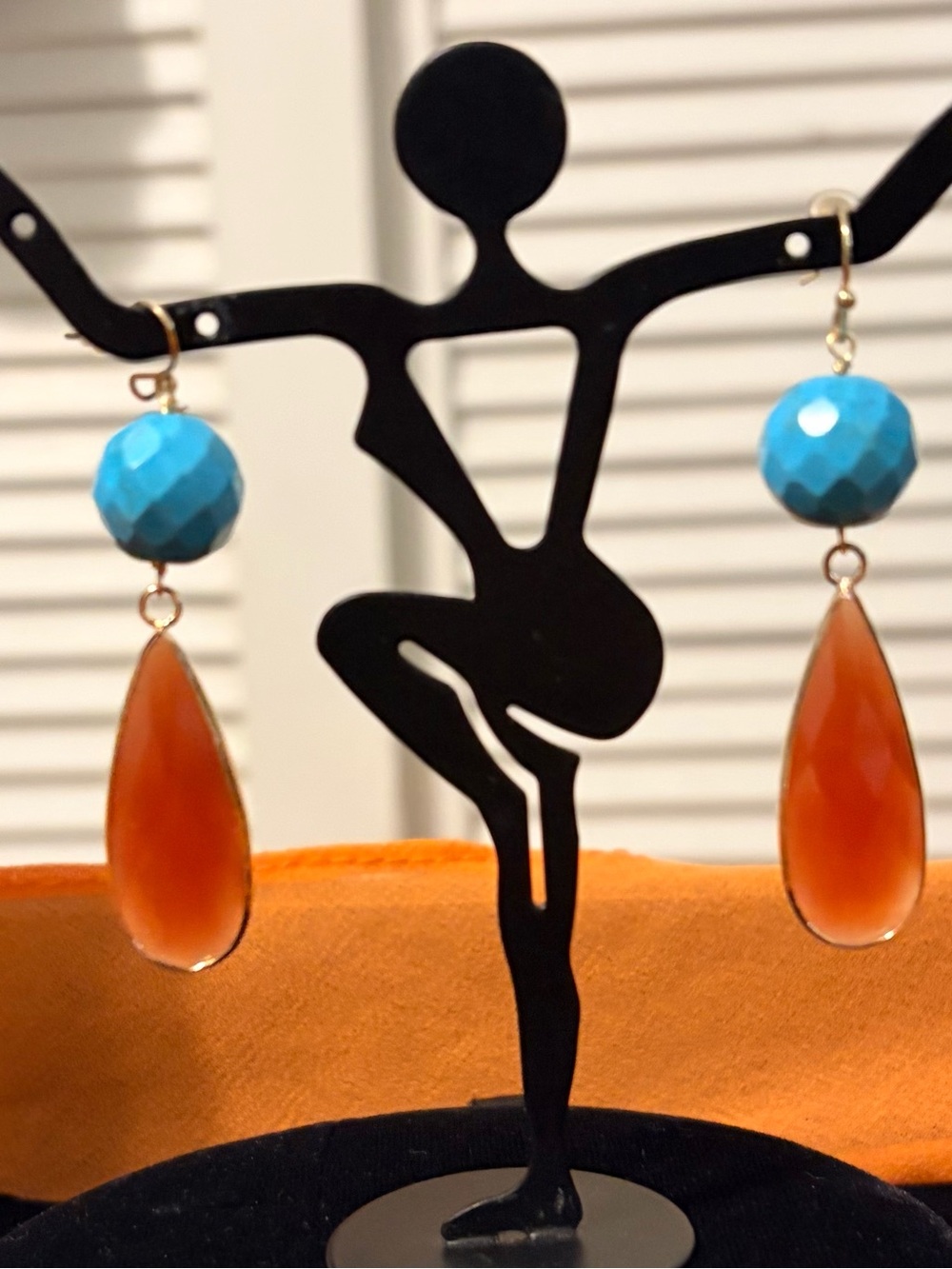 Turquoise & Amber Teardrop Dangle Earrings - Elegant Women’s Jewelry